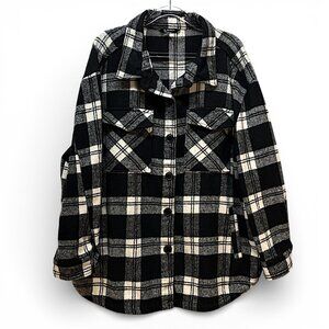 Plaid Shacket Members Mark Black White Plaid Women Size XXL Long Sleeves Jacket